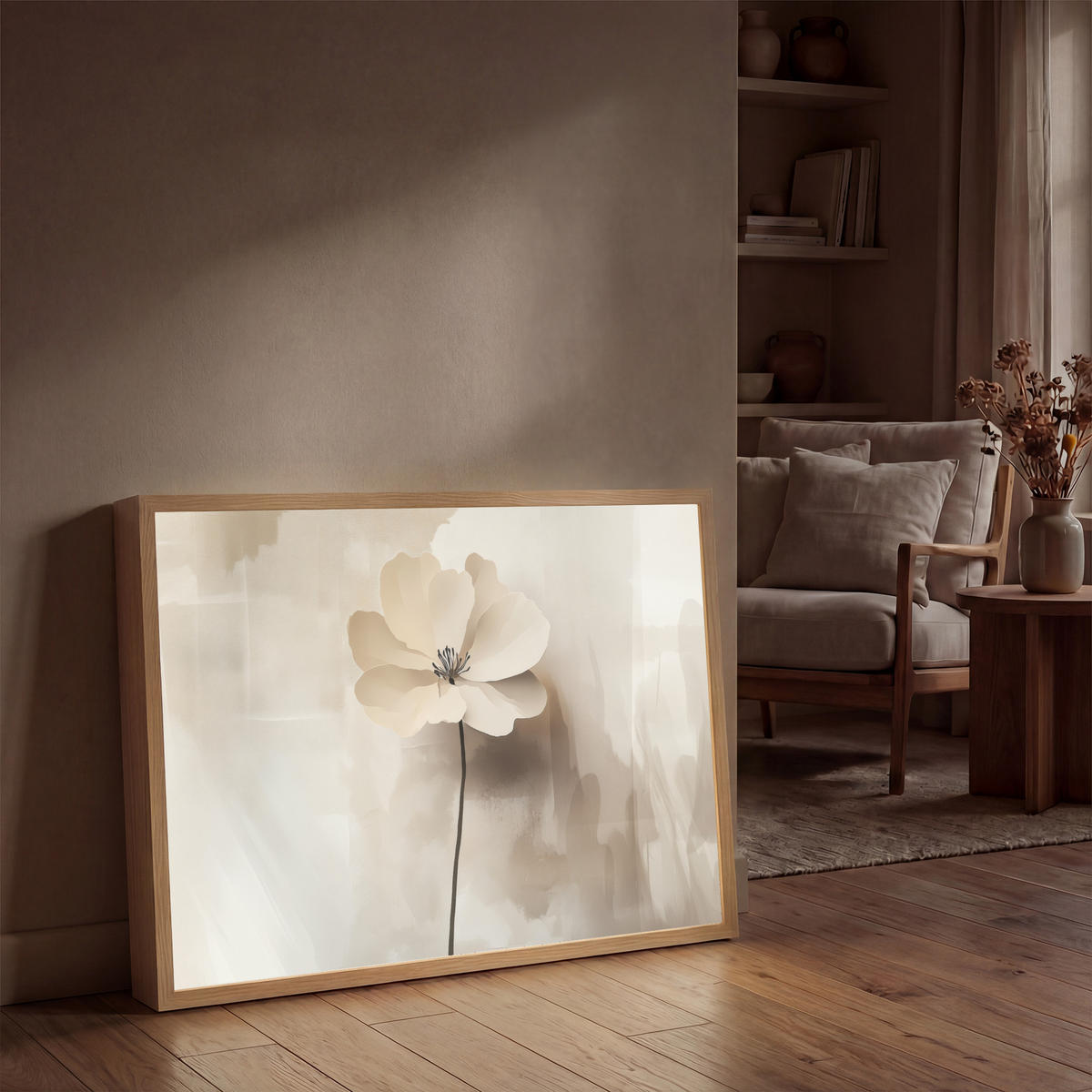 NÁSTĚNNÁ LAMPA S AKUMULÁTOREM Květina - béžová - barva - stín 100x70 cm - béžová, kompozitní dřevo (100/70/8cm) - OnlyWow
