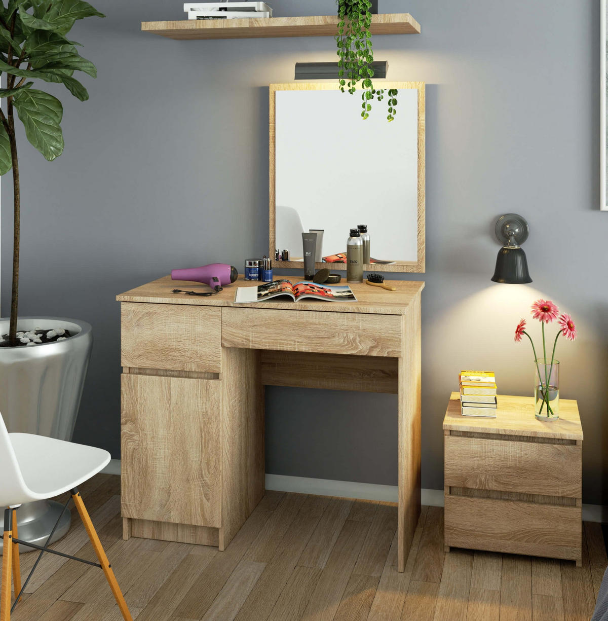 MĂSUȚĂ de machiaj cu oglindă - stejar Sonoma, compozit lemnos (90/142/50cm) - RAUMHIRSCH FURNITURE