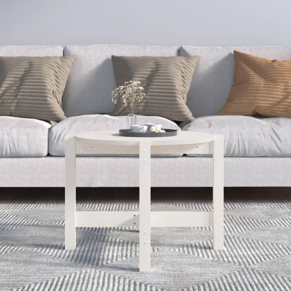 COUCHTISCH Weiß Ø 62,5x45 cm Massivholz Kiefer - Weiß, Holz (62.5/62.5/45cm) - furnicato