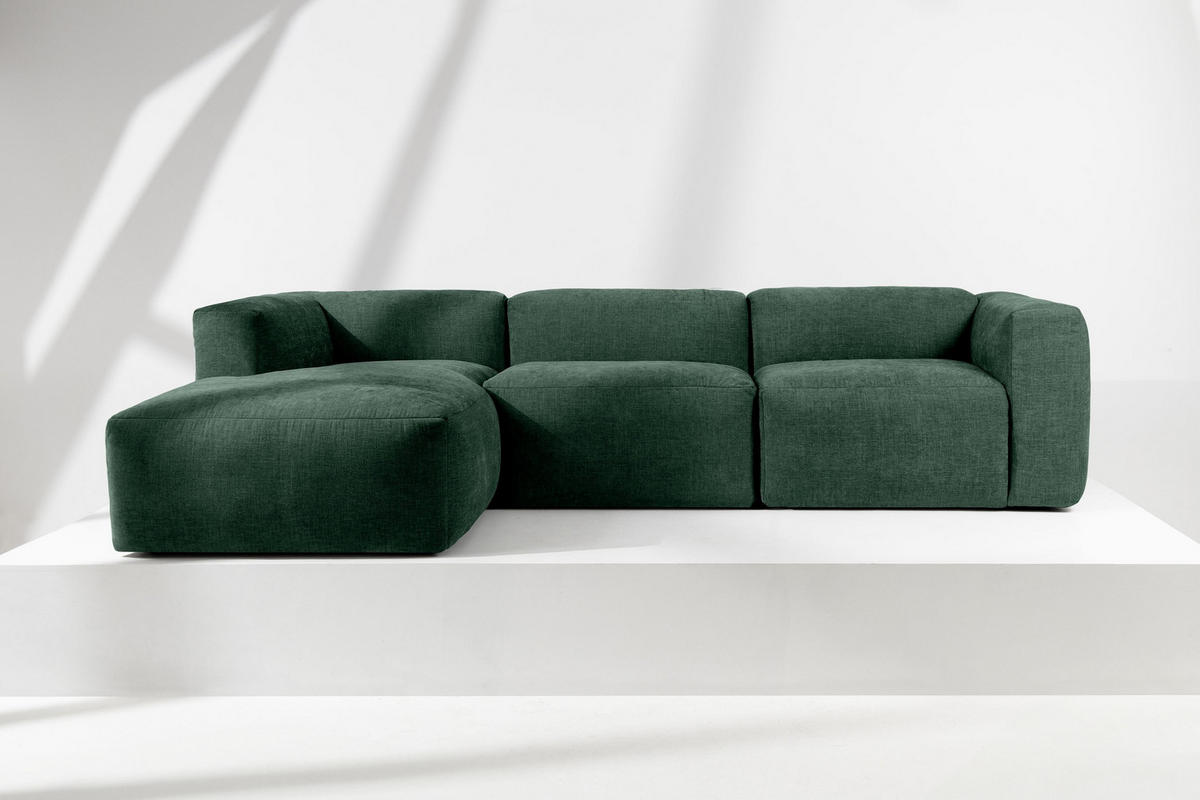 ECKMODULSOFA-LINKS BUFFO mit extrem weicher und bequemer Sitzfläche, Gewebestoff, maritim - Grün, Textil (297/180cm) - KONSIMO®