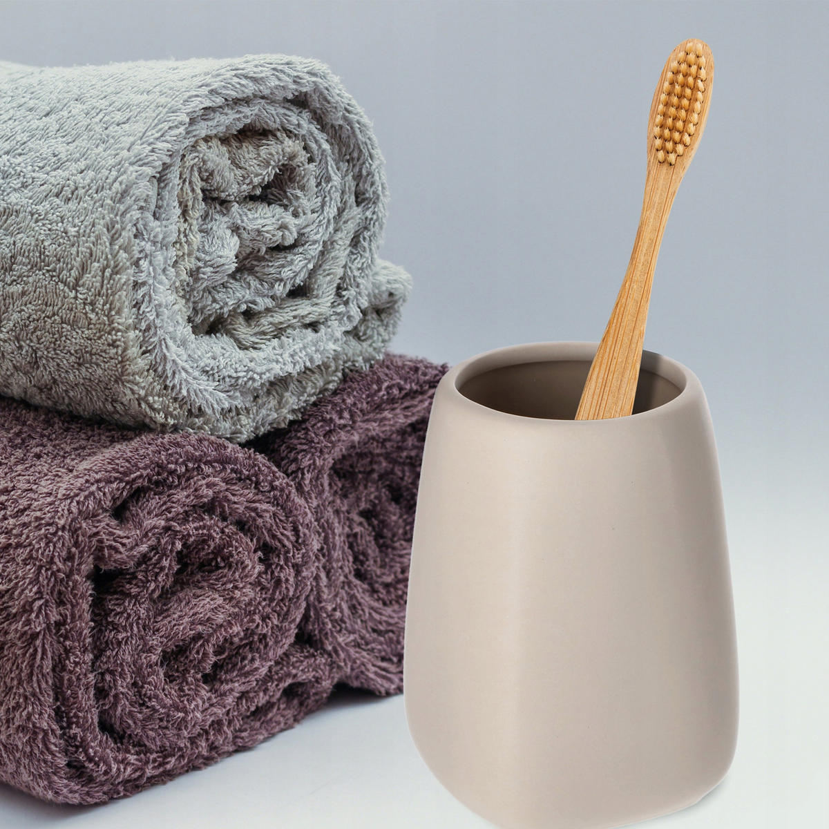 BADEZIMMERBECHER 11 x 8 cm, beige, 2 Stk. - Beige, Keramik (8/11cm) - KADAX