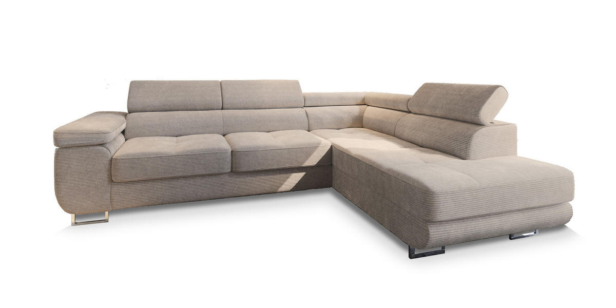 ECKSOFA APIRO R-S Beige Kordstoff mit Schlaffunktion - Beige, Holz (276/202cm) - MASSENO