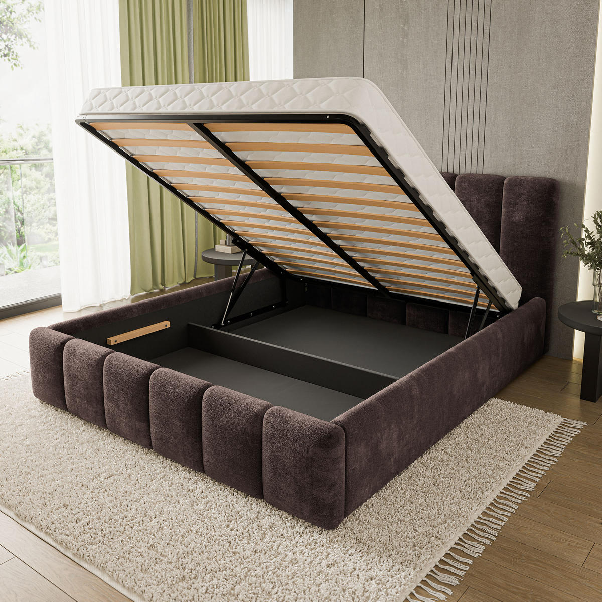 POLSTERBETT ATTORA LM 180x200 cm mit Bettkästen - Braun - Braun, Holz (180/200cm) - MASSENO