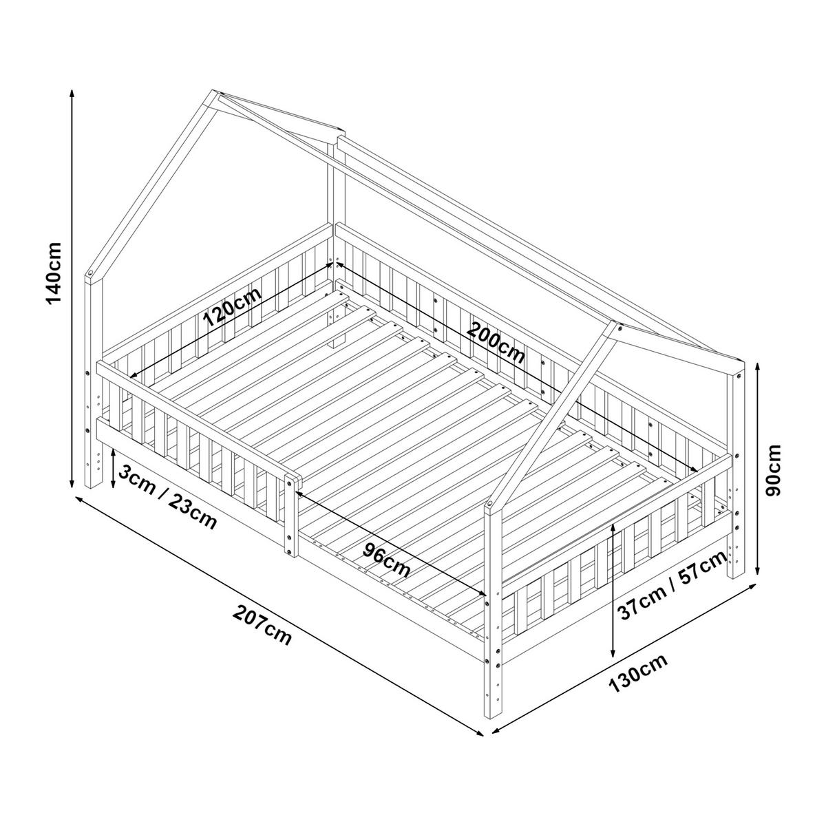 HAUSBETT Ydre mit Matratze - Weiß, Holz (120/200cm) - [en.casa]