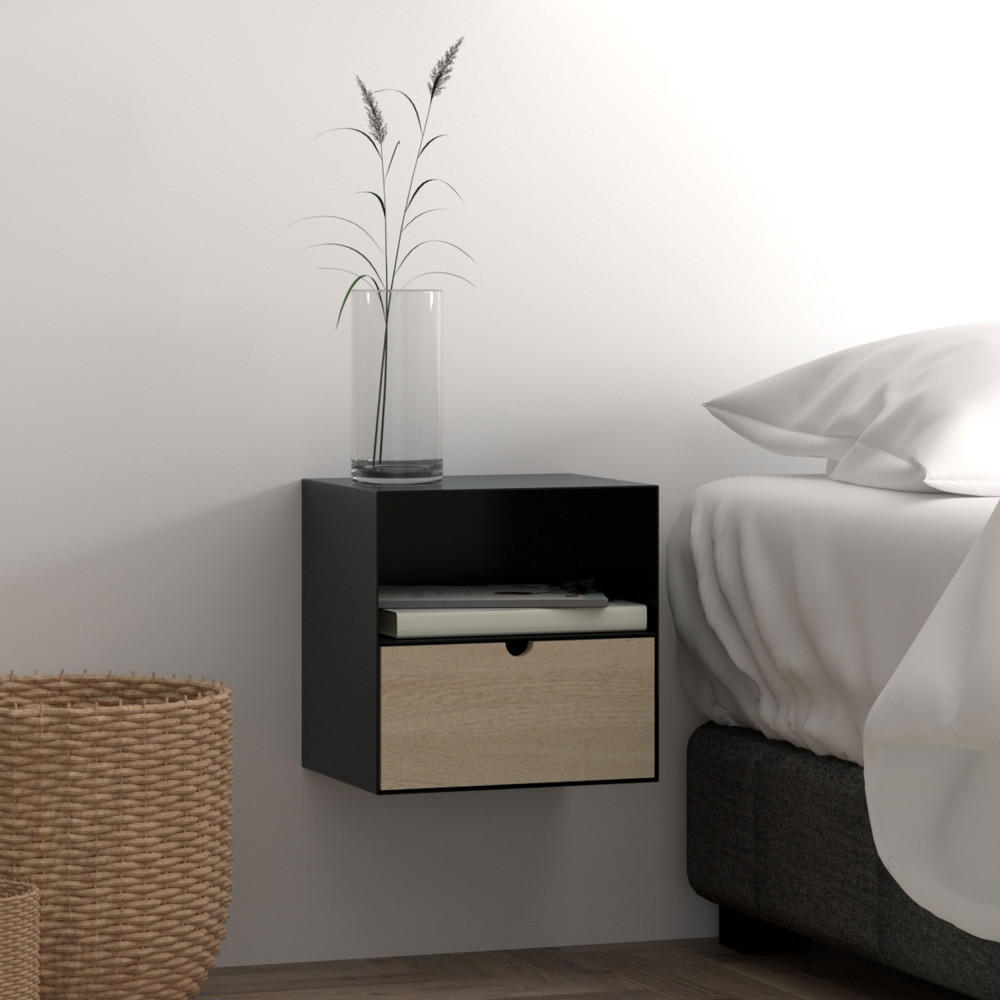 WAND-NACHTISCH aus Metall - SEMATURA - Schwarz - Schwarz, Metall (30/30/25cm) - Drawer
