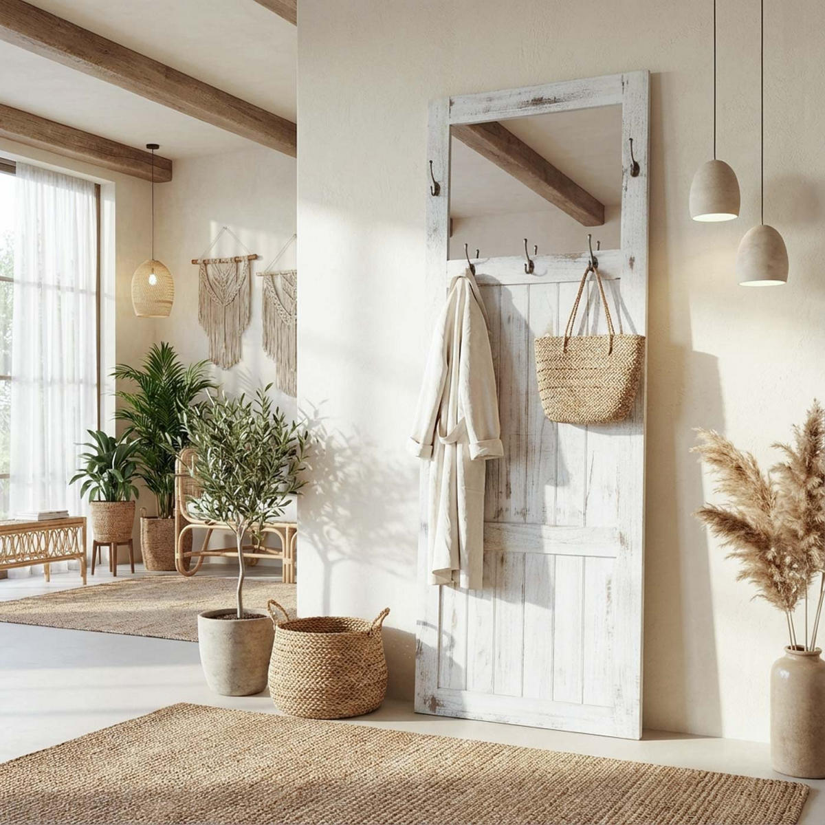 WANDGARDEROBE MIT SPIEGEL SHABBY-LOOK Weiß - Weiß, Holz (65/180/7cm) - MCW