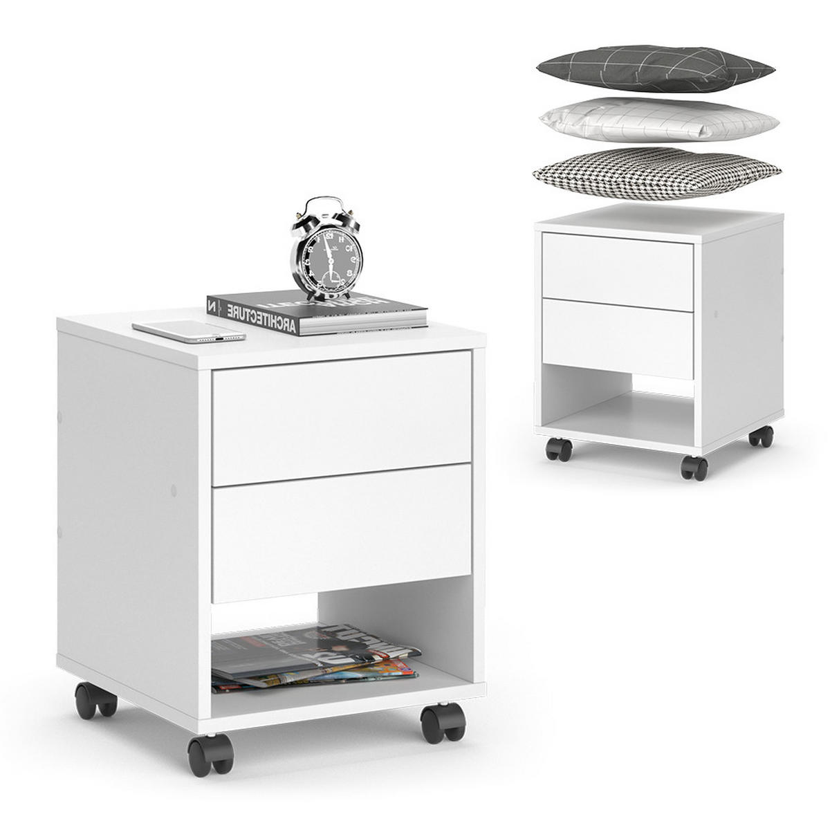 ROLLCONTAINER Jons Weiß 37 x 37 cm mit 2 Schubladen - Weiß, Holzwerkstoff (37/47/37cm) - Vicco