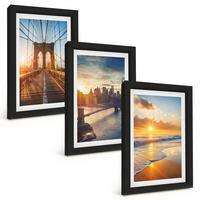 BILDER SET 3er Set - 20x30 cm Schwarzer Rahmen - Brücken, Sonnenuntergänge, Stadt - Schwarz, Kunststoff (20/30cm) - TULUP