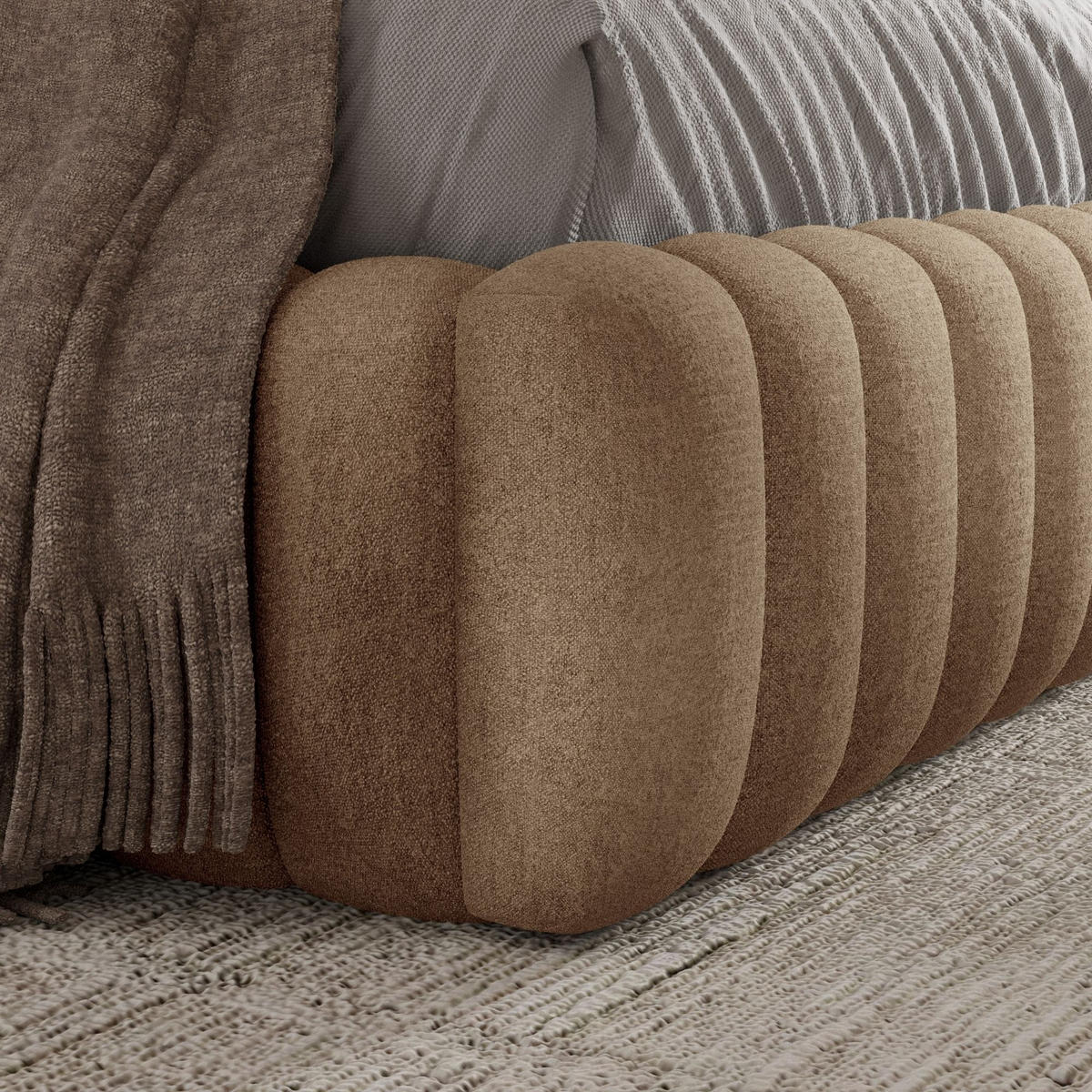 POLSTERBETT BLIVIO 180x200 cm,mit Bettkasten,Lattenrost,Doppelbett,Boxspringbett-Optik-Cappuccino - Taupe, Holz (180/200cm) - Furnistar