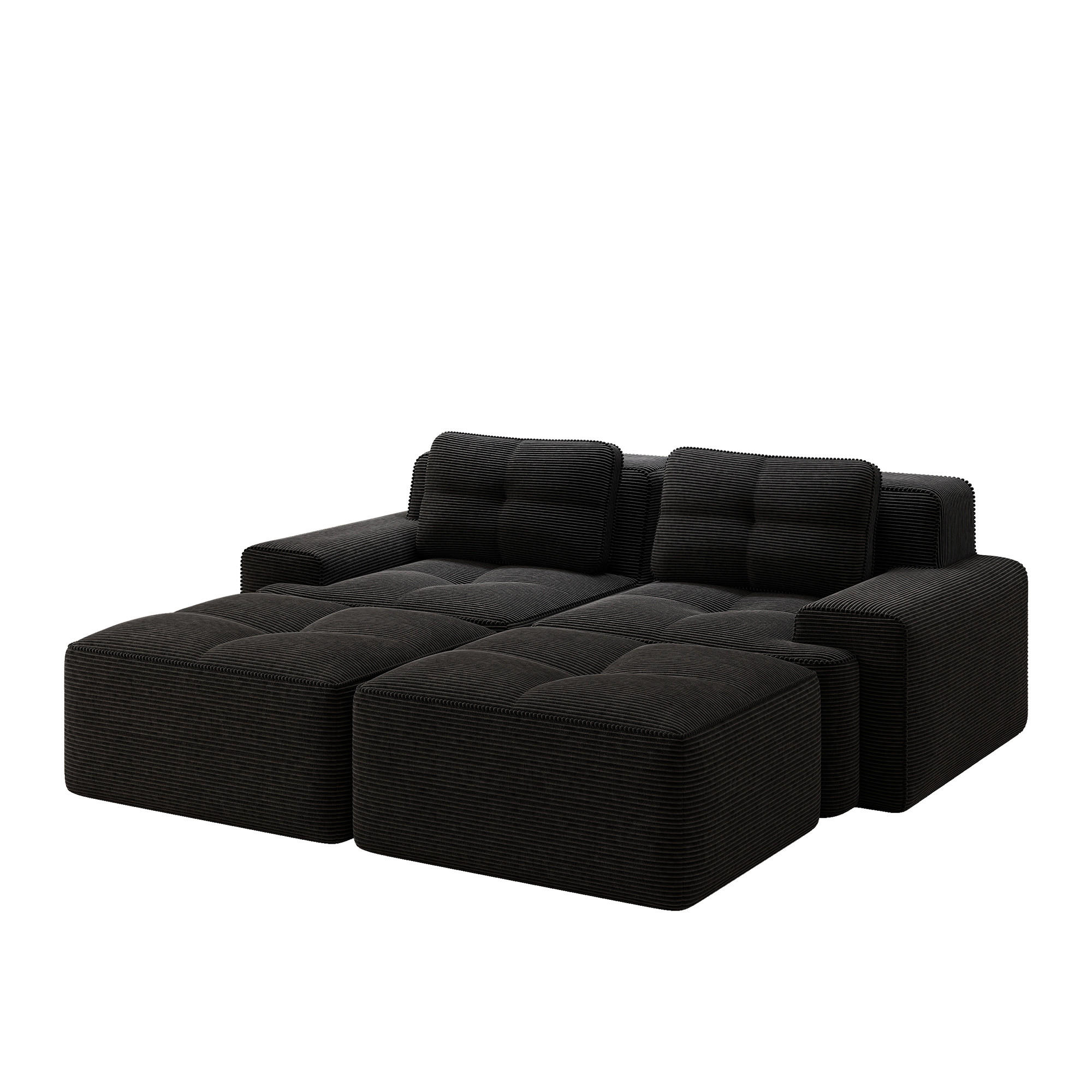 2-SITZER SOFA Cord Schwarz mit Ottoman - Schwarz, Textil (204/69/177cm) - WISHDOR