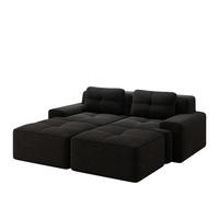 2-SITZER SOFA Cord Schwarz mit Ottoman - Schwarz, Textil (204/69/177cm) - WISHDOR