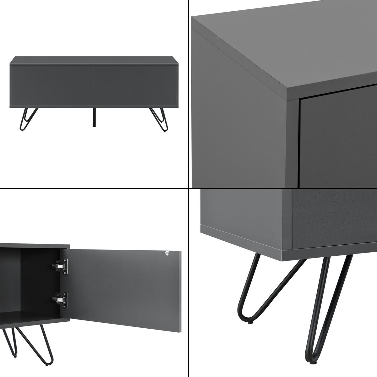 LOWBOARD Bollebygd - Dunkelgrau/Schwarz, Holzwerkstoff/Metall (110/46.5/30cm) - [en.casa]