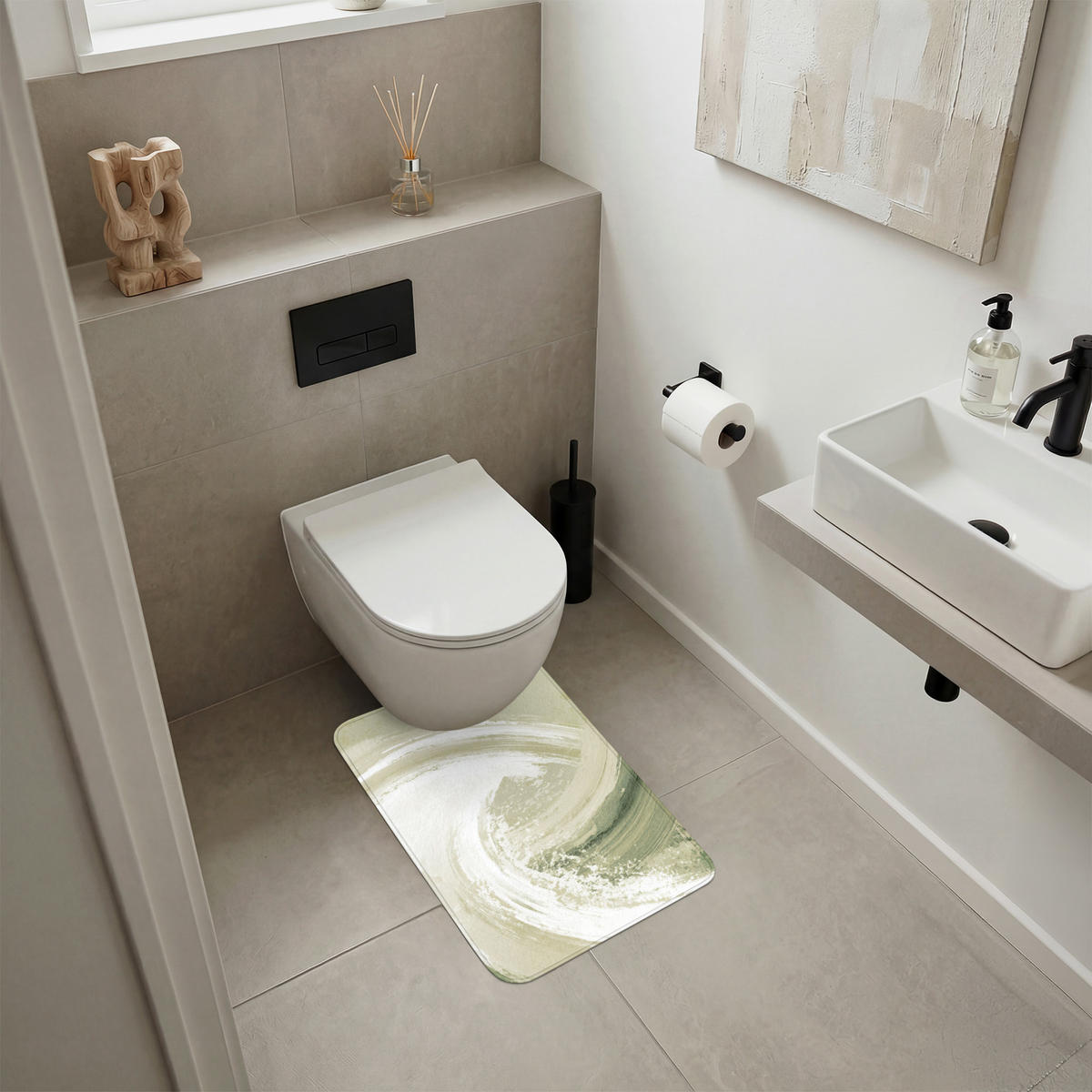 WC PŘEDLOŽKA Abstraktní - Tahy štětcem - Vlny - Zelená 40x60 cm - mátově zelená, textil/plast (40/1cm) - OnlyWow
