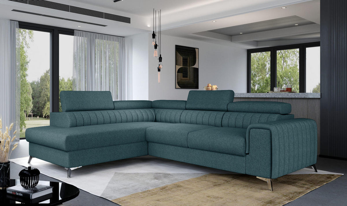 ECKSOFA - OLIVIER (Links, Meeresblau) - Türkis, Textil (275/205cm) - Möblo