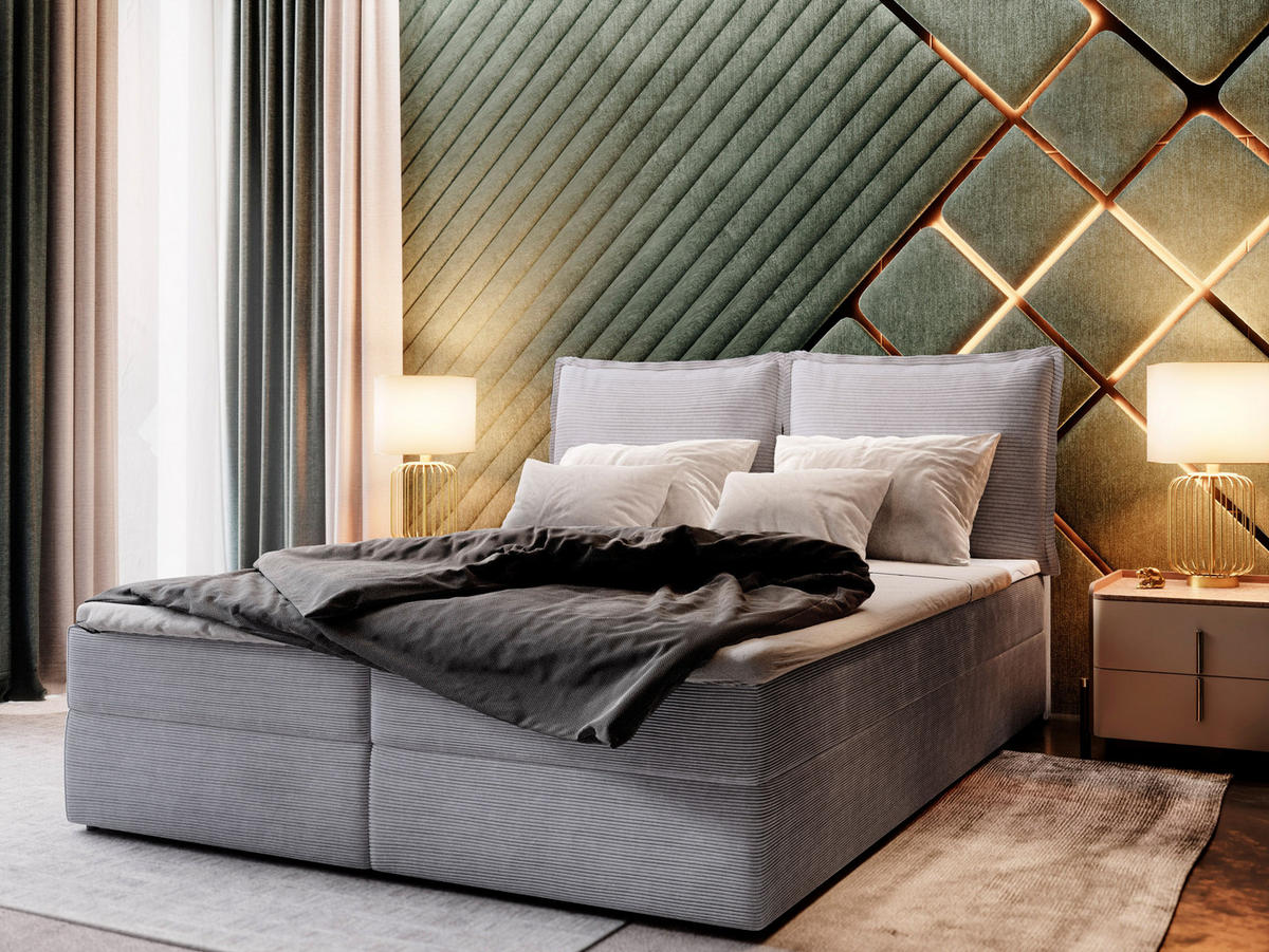 POSTEL BOXSPRING LENTE 140x200 cm, s matrací a úložným prostorem, šedá - šedá, kompozitní dřevo/textil (140/200cm) - MASSENO