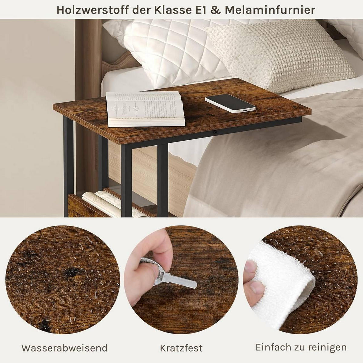 BEISTELLTISCH 55x36x59,5cm(BxTxH), Vintagebraun - Dunkelbraun/Schwarz, Holzwerkstoff/Metall (36/55/59.5cm) - Woltu