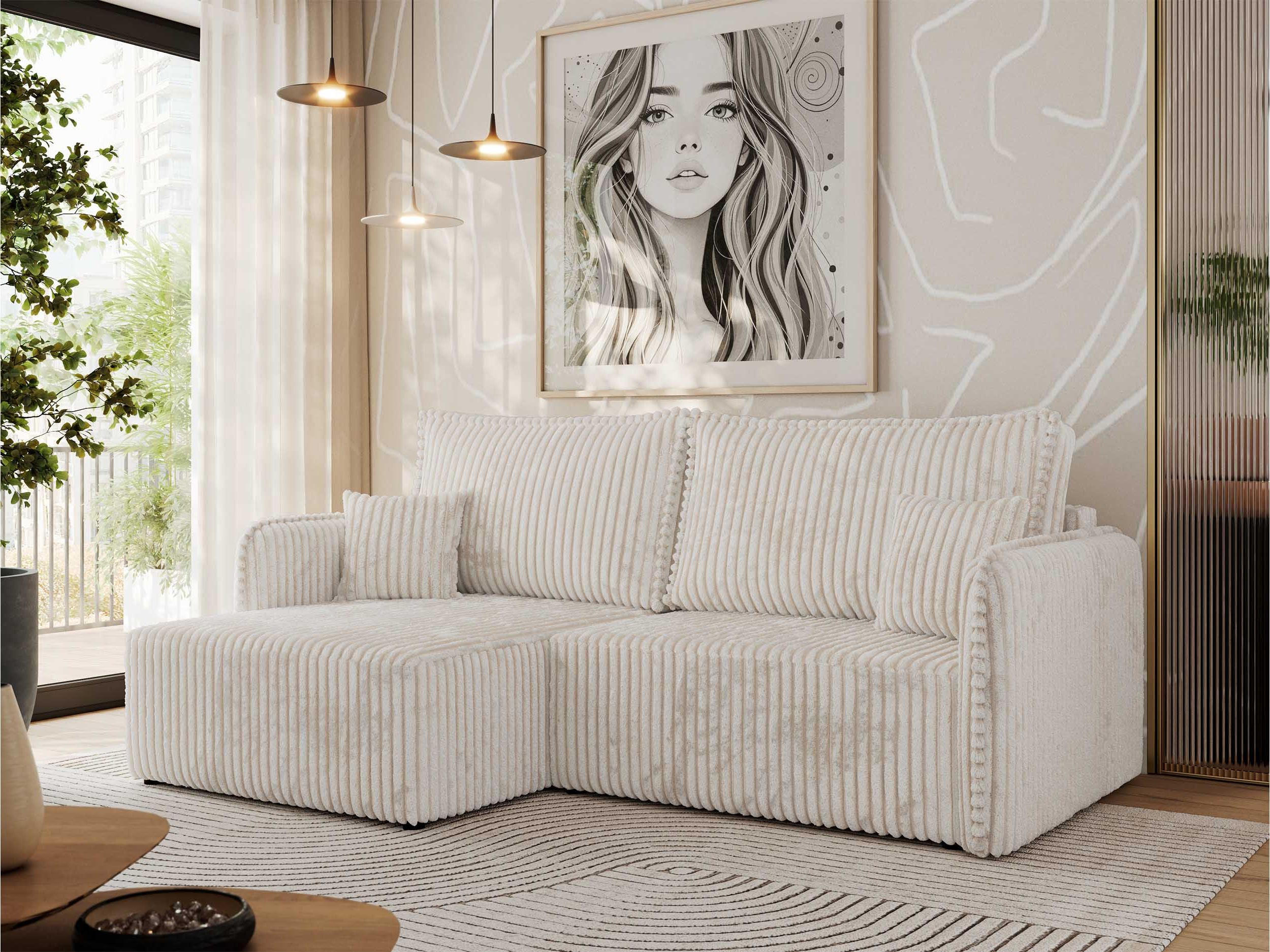 ECKSCHLAFSOFA MESTO L Beige Cord - links - Beige/Schwarz, Kunststoff/Textil (227/147cm) - MKS