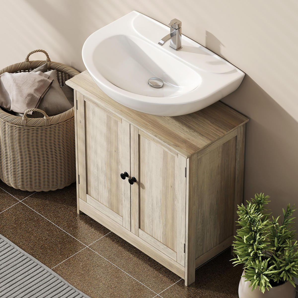 WASCHBECKENUNTERSCHRANK DE-15958 mit U-Aussparung Grau - Grau, Holzwerkstoff (60/60/30cm) - ComfortXL