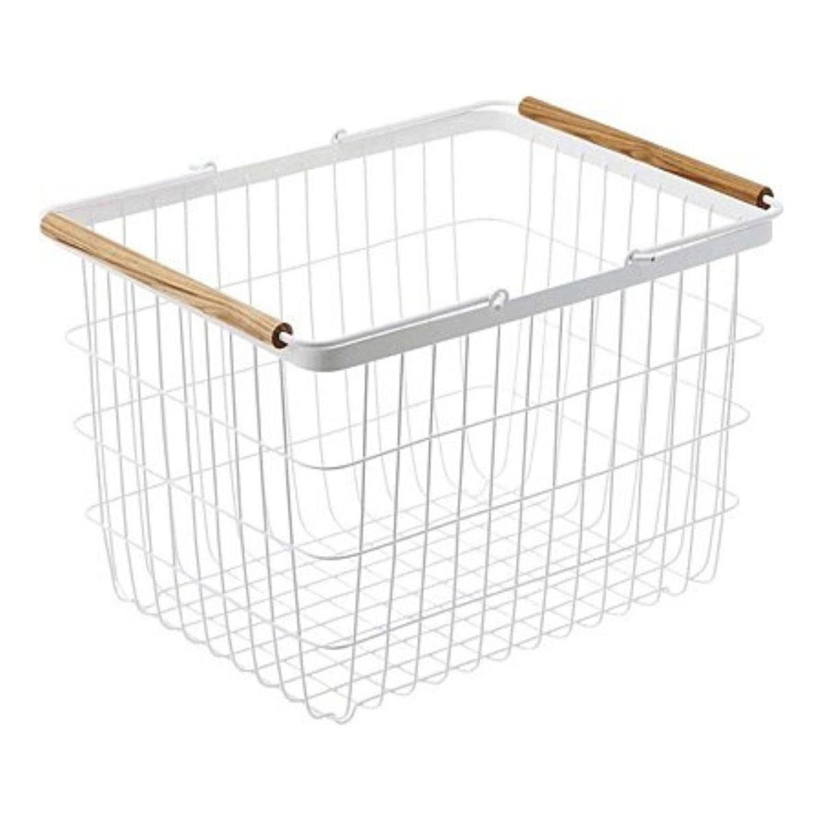 WÄSCHEKORB aus weißem Metall mit Holzgriffen H38,5cm - Weiß, Metall (41.5/38.5/31cm) - Yamazaki