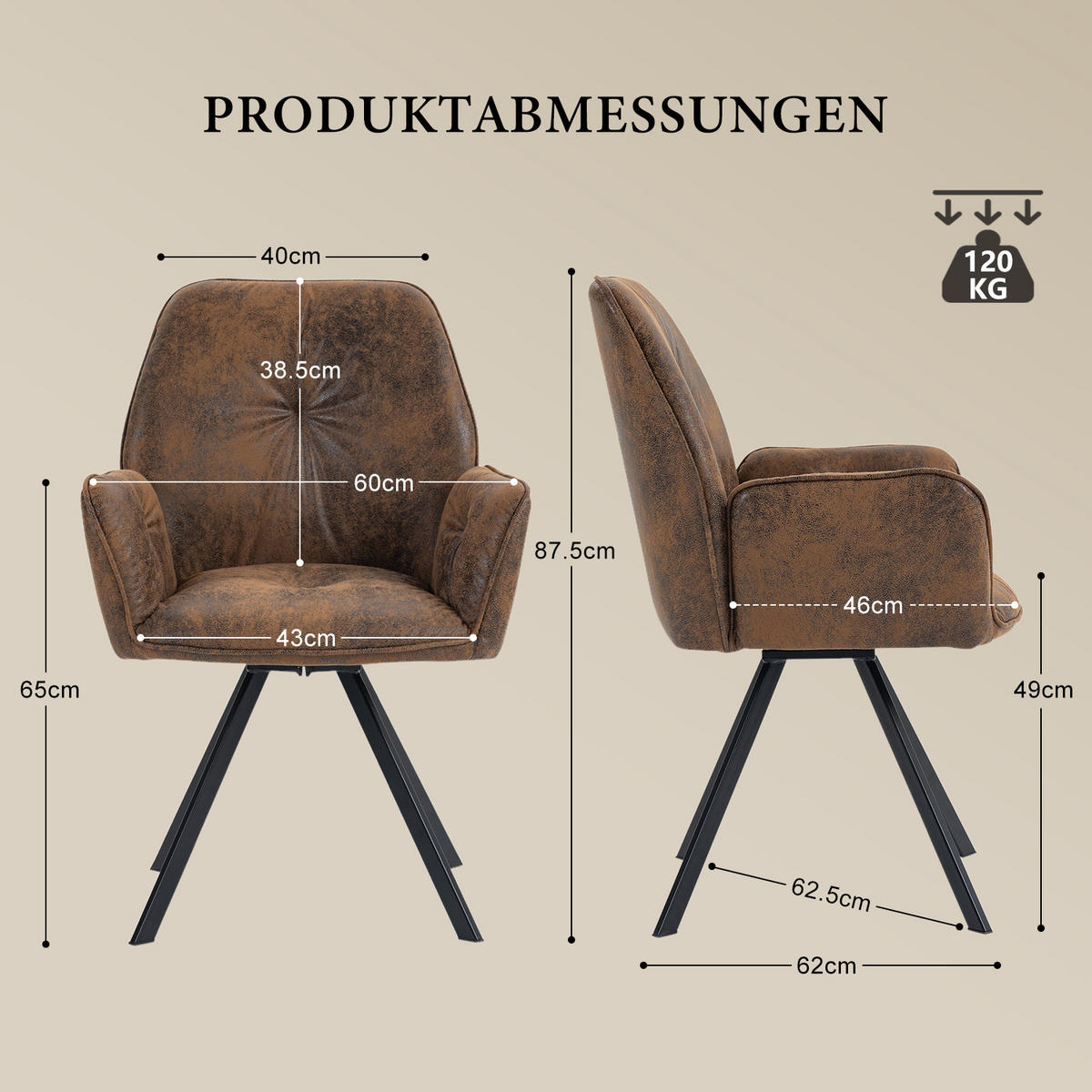ESSZIMMERSTÜHLE 6er-Set, Drehstühle 360°, gepolstert, Samtbezug, Braun - Braun, Textil (60/87.5/62cm) - Meubles Cosy