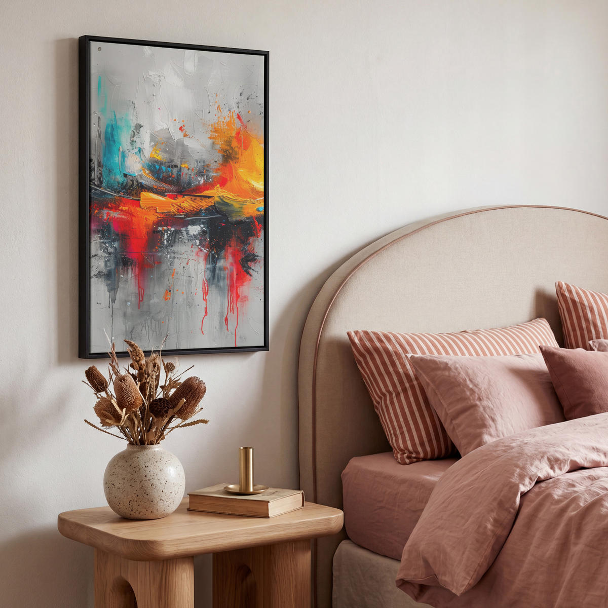 LEINWAND Bilder mit Rahmen - Moderne Kunst - Orange - Grau - Abstrakt - 40x60 - Hellgrau, Textil (40/60cm) - MuchoWow