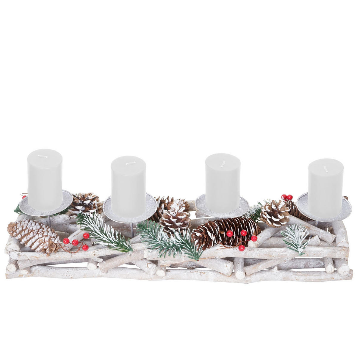 ADVENTSKRANZ LÄNGLICH HOLZ KERZEN WEIß Weiß - Weiß, Holz (11cm) - Jamb