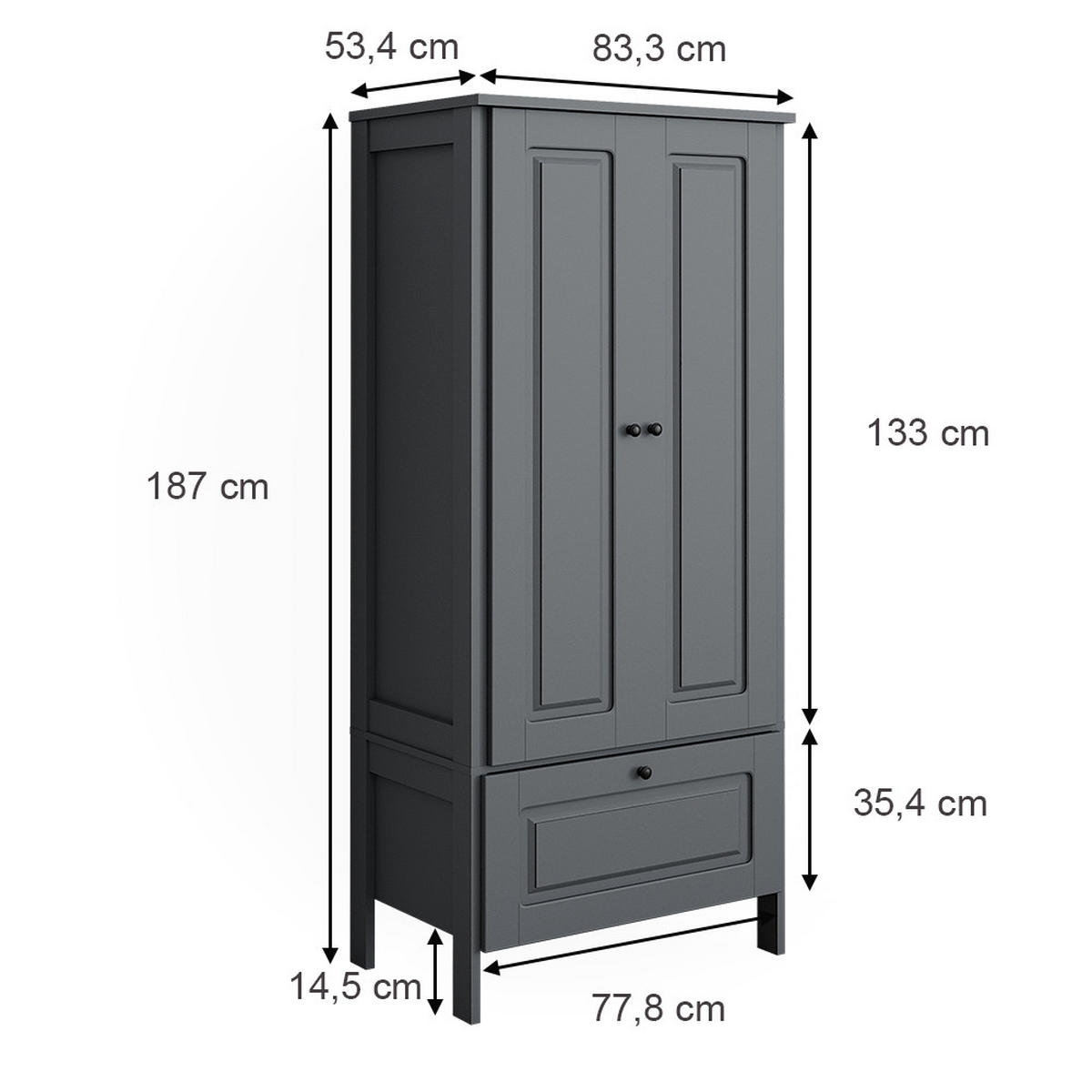KINDERKLEIDERSCHRANK Ajaton Grau 83.3 x 187 cm - Grau, Holzwerkstoff (83.3/187/53.4cm) - VitaliSpa