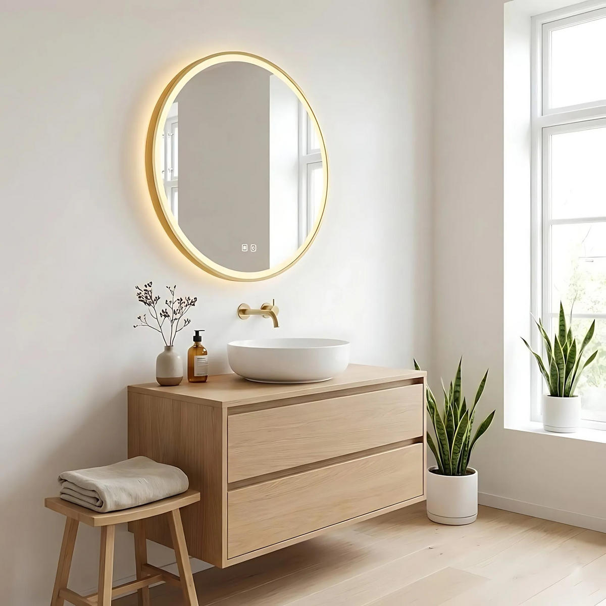 SPIEGEL Rea Led 70cm Mmj Gold - Goldfarben, Glas (70/70/4cm) - REA