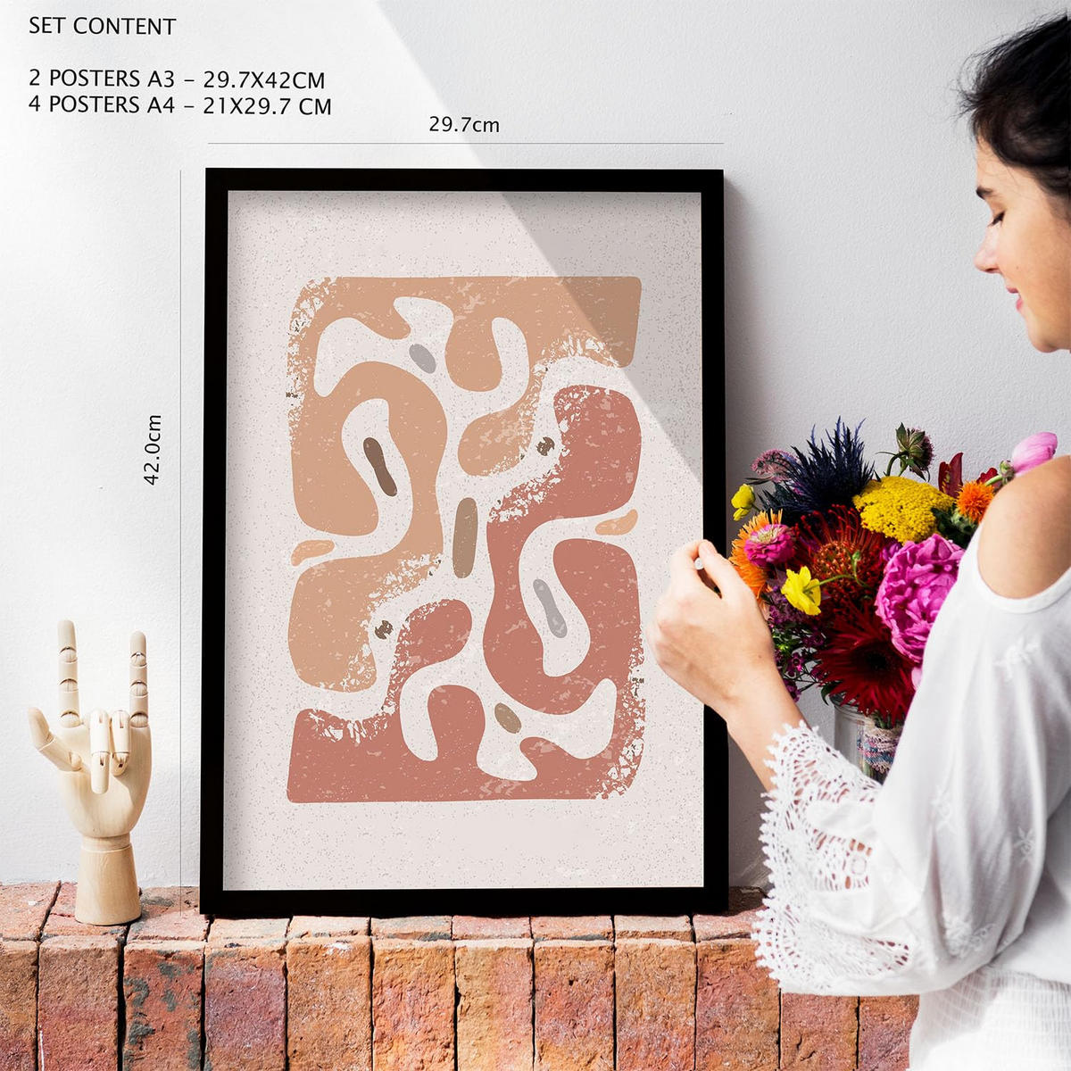 POSTER Set Mit 6 abstrakte ethnische Blume Größe A3 & A4 Schwarzer Rahmen - Schwarz, Papier (29.7/1cm) - Nacnic