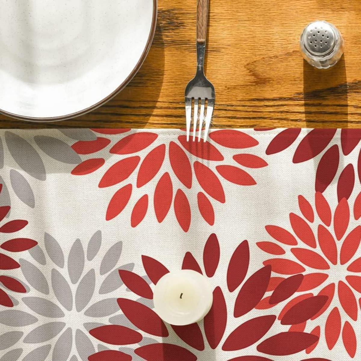 TISCHLÄUFER Blumen Rot 40 x 180 cm - Multicolor, Textil (180/40/1.5cm)