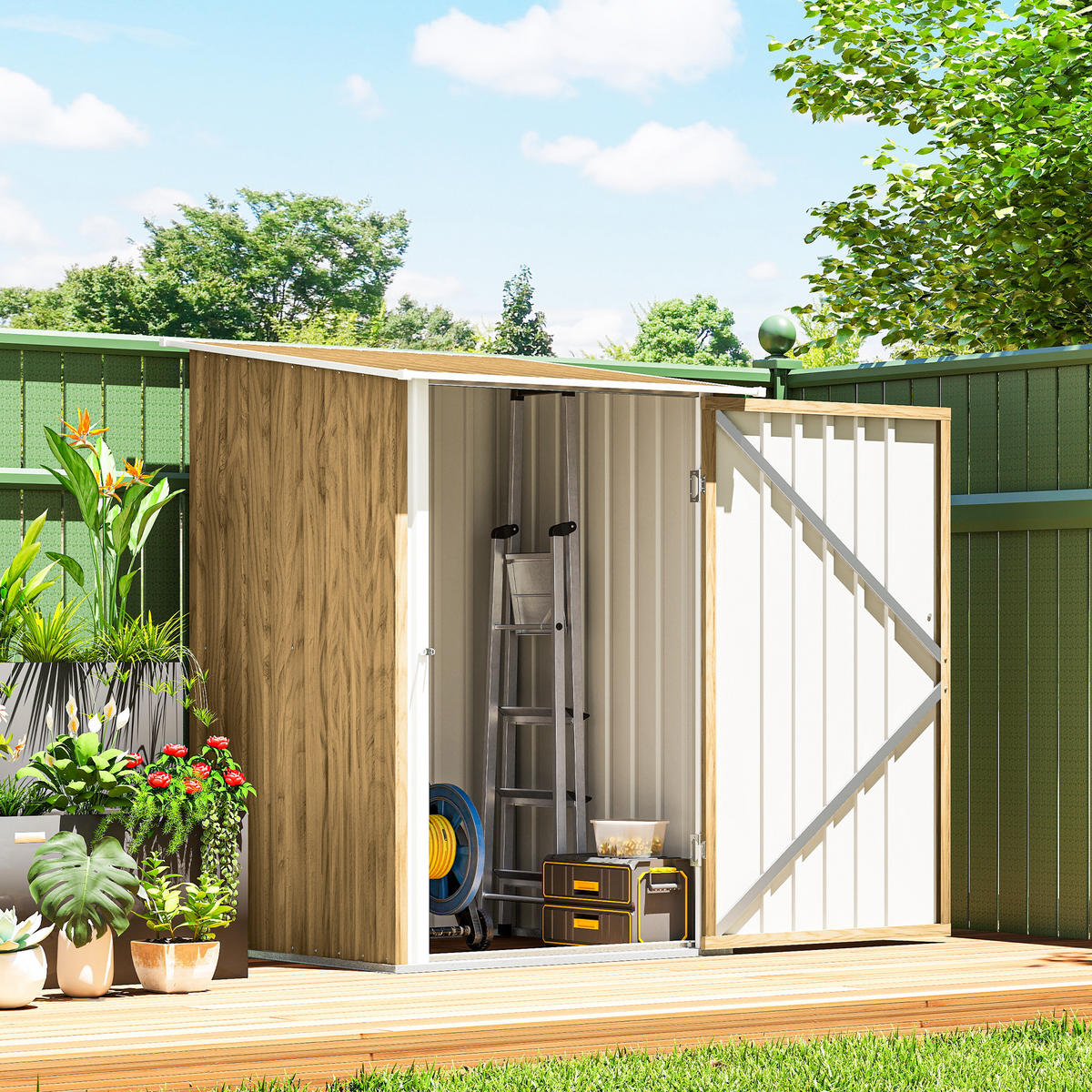 GARTENHAUS aus verzinktem Stahl mit Flügeltür 100 x 104 x 160 cm ,hellbraun - Braun, Metall (100/160/104cm) - Vallsero