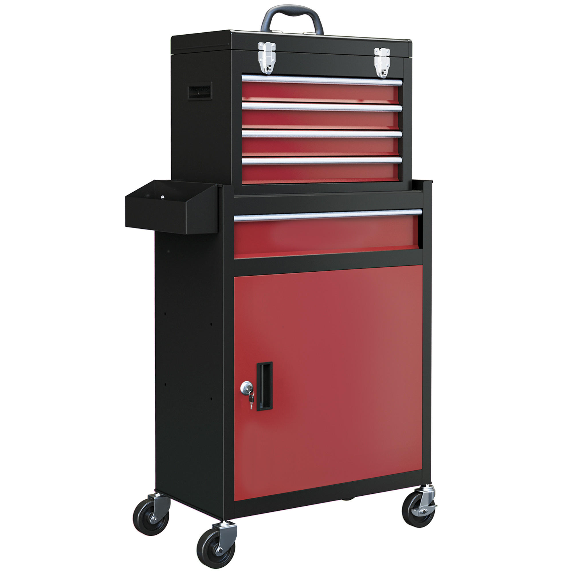 WERKSTATTWAGEN mit Rollen, mit 5 Schubladen, Max. Belastung 130kg, Schwarz+Rot - Rot, Metall (60/102/28cm) - HOMCOM