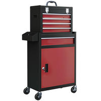 WERKSTATTWAGEN mit Rollen, mit 5 Schubladen, Max. Belastung 130kg, Schwarz+Rot - Rot, Metall (60/102/28cm) - HOMCOM