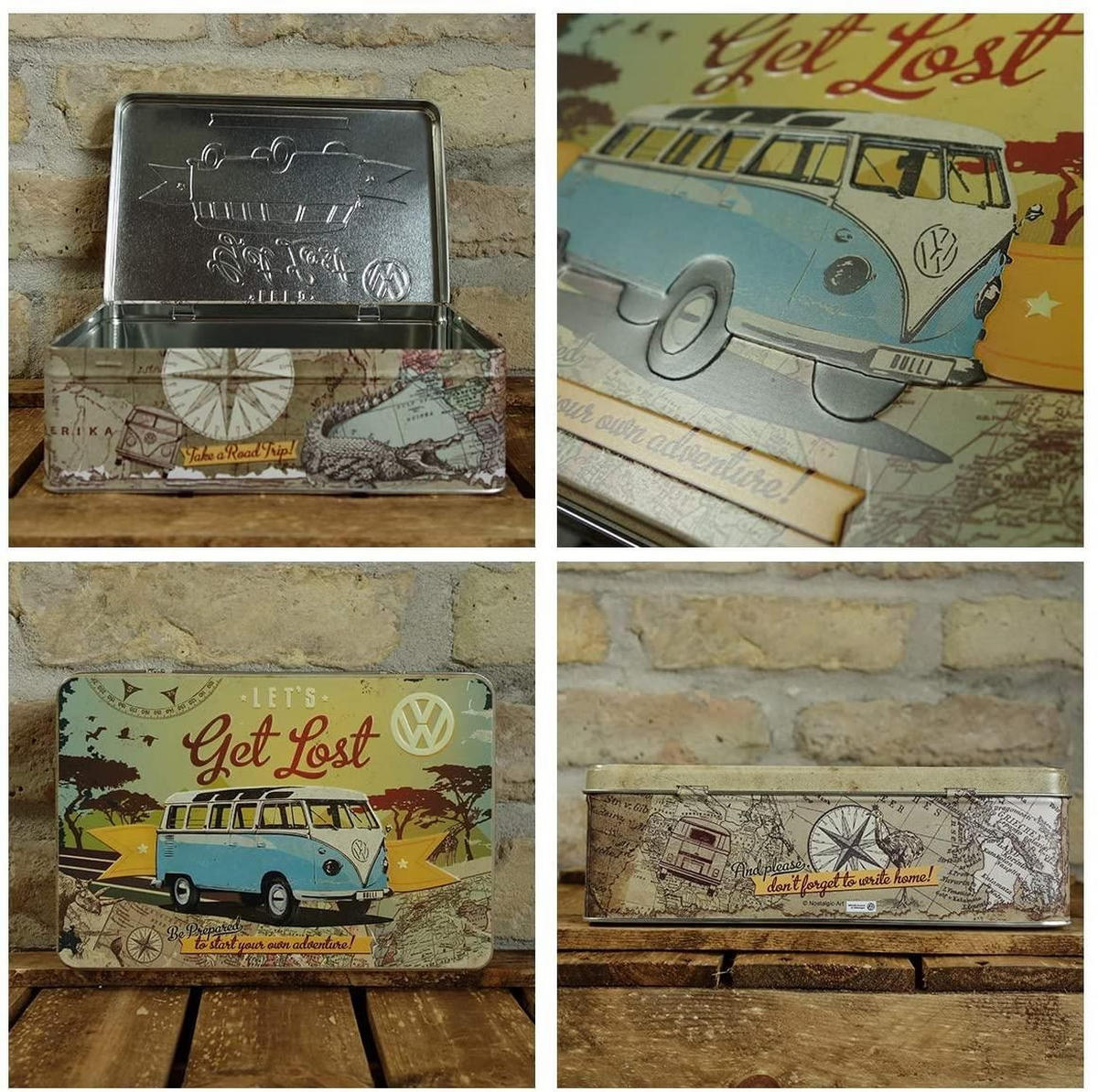 VORRATSDOSE flach Volkswagen VW Bulli Let's Get Lost - Multicolor, Metall (23/7/16cm) - Nostalgic-Art