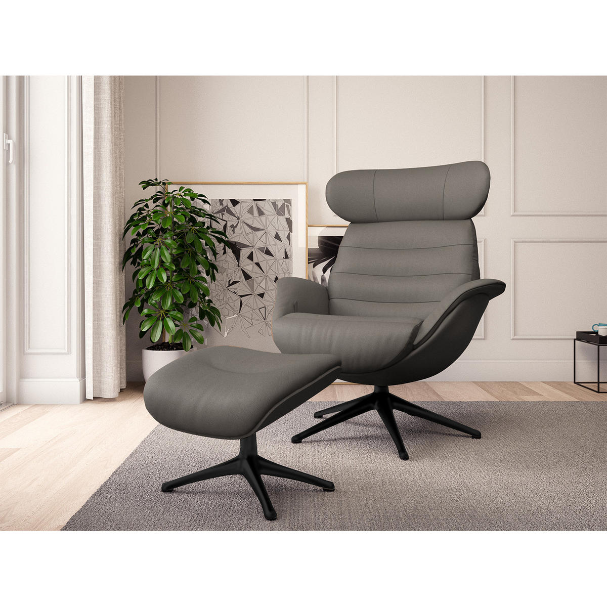 RELAXSESSEL - Grau, Leder/Metall (90/107/90cm) - home24