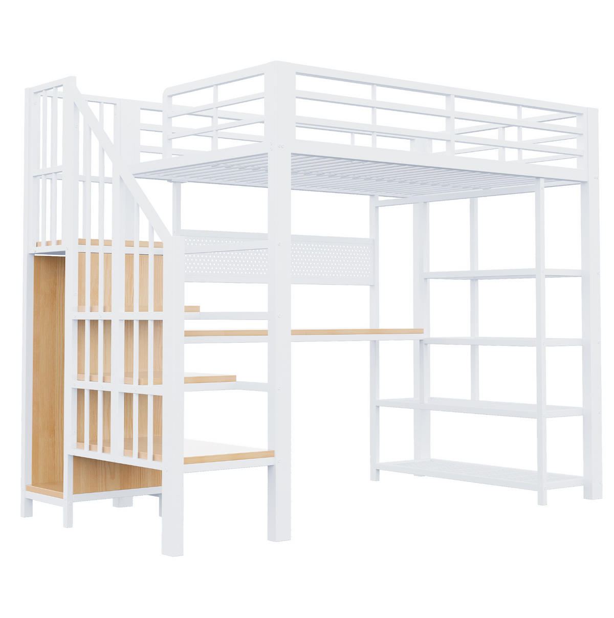 HOCHBETT 90/200 cm aus Metall und Holz mit Staumtreppe und Schreibtisch Weiß - Weiß, Metall (90/200cm) - Modenvie