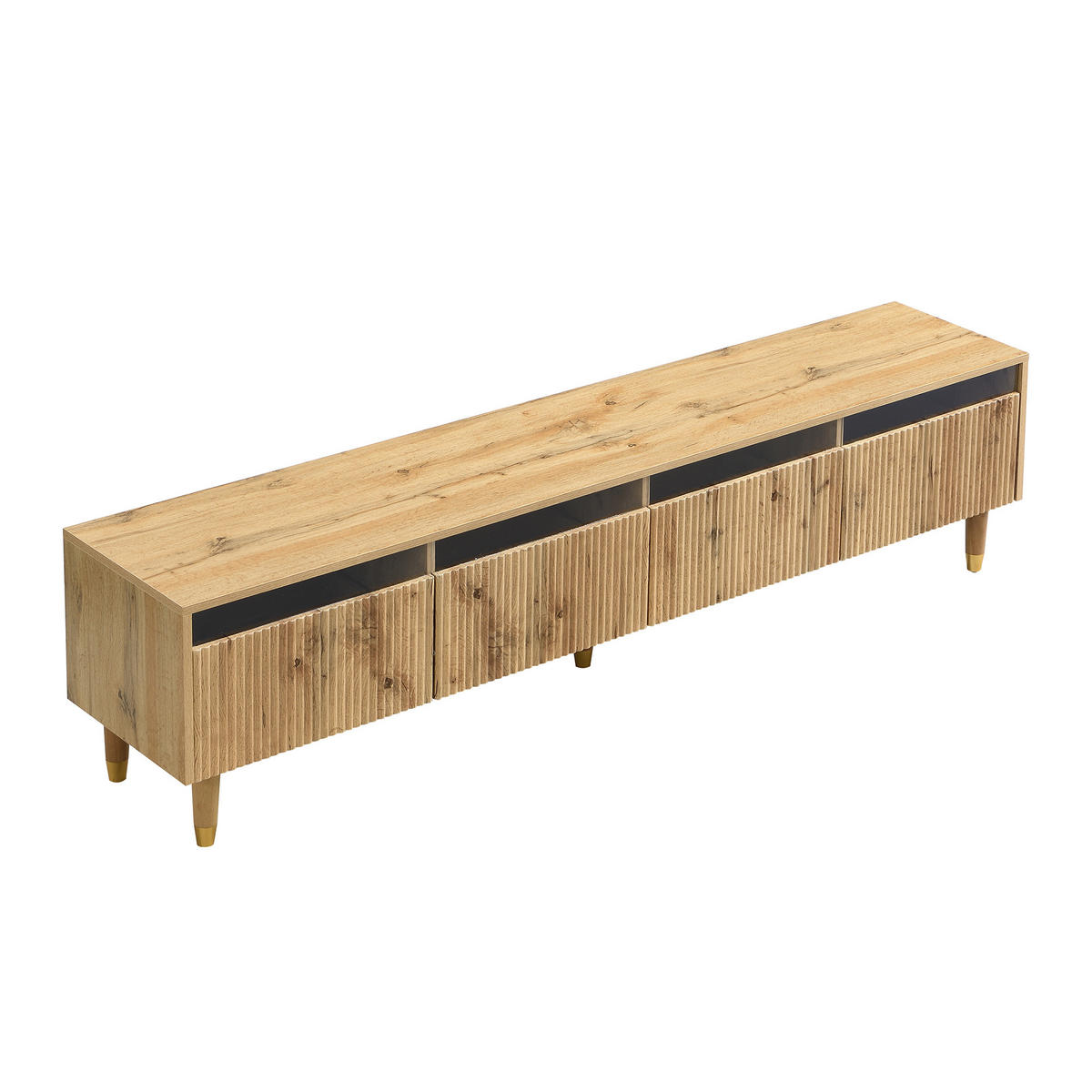 TV-LOWBOARD holzoptik & rillen-design – 4 schubladen & 178 cm länge - Naturfarben, Holzwerkstoff (178/45/35cm) - Urban Meuble
