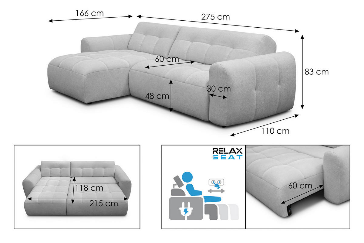 ECKSOFA LUMERO 4-Sitzer LINKS, taupe - Taupe/Schwarz, Holz/Textil (275/166cm) - Courtois Laville