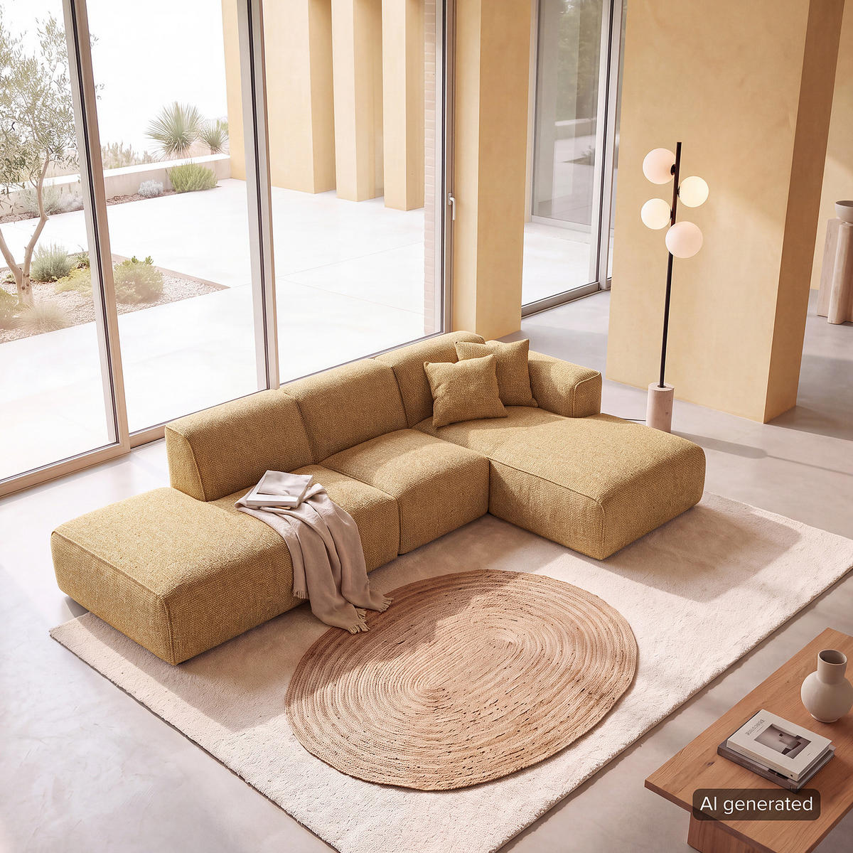 ECKSOFA mit Chaiselongue - Schwarz/Honig, Kunststoff/Textil (290/173cm) - home24