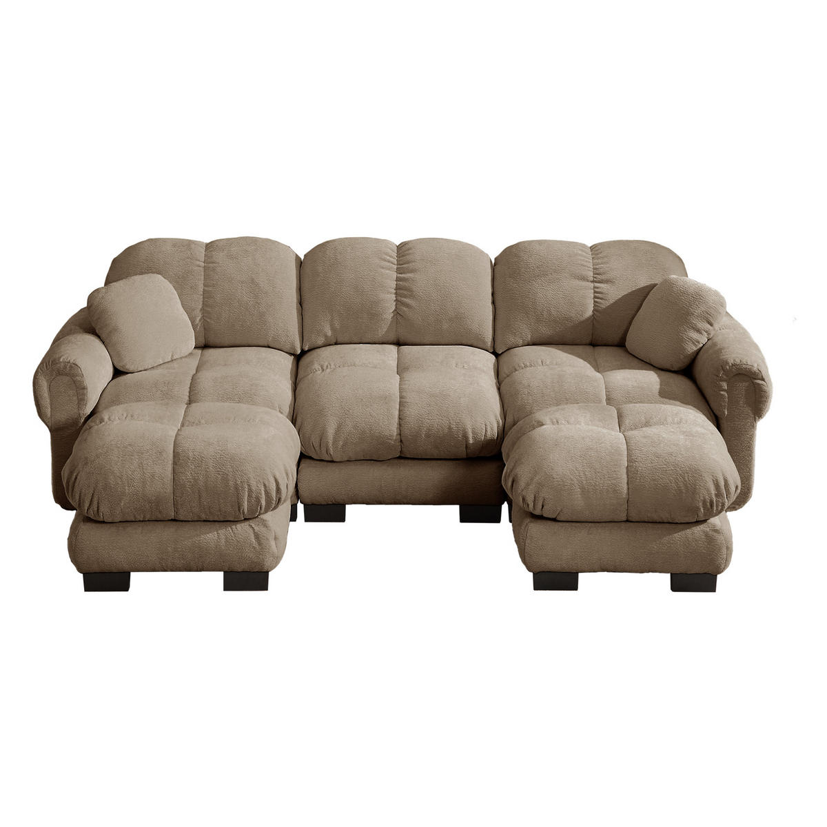 SOFA U-Form 3-Sitzer Chenille Braun mit beweglichem Hocker - Braun, Holz (149/90/260.1cm) - Meubliv