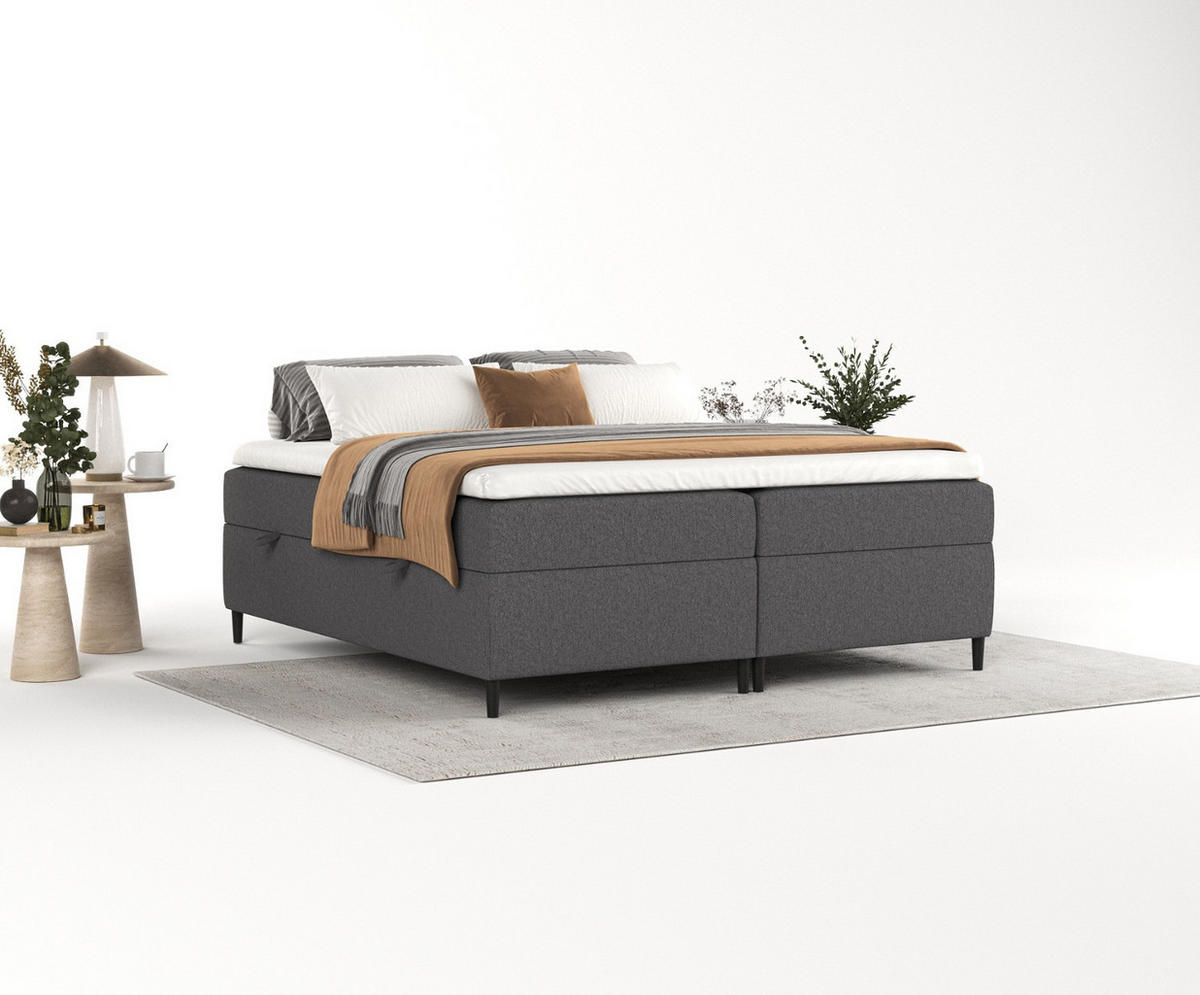 BOXBETT Theo 120/200 cm Anthrazit im Megan Stoff - Anthrazit/Schwarz, Holz/Holzwerkstoff (120/200cm) - AltaBeds