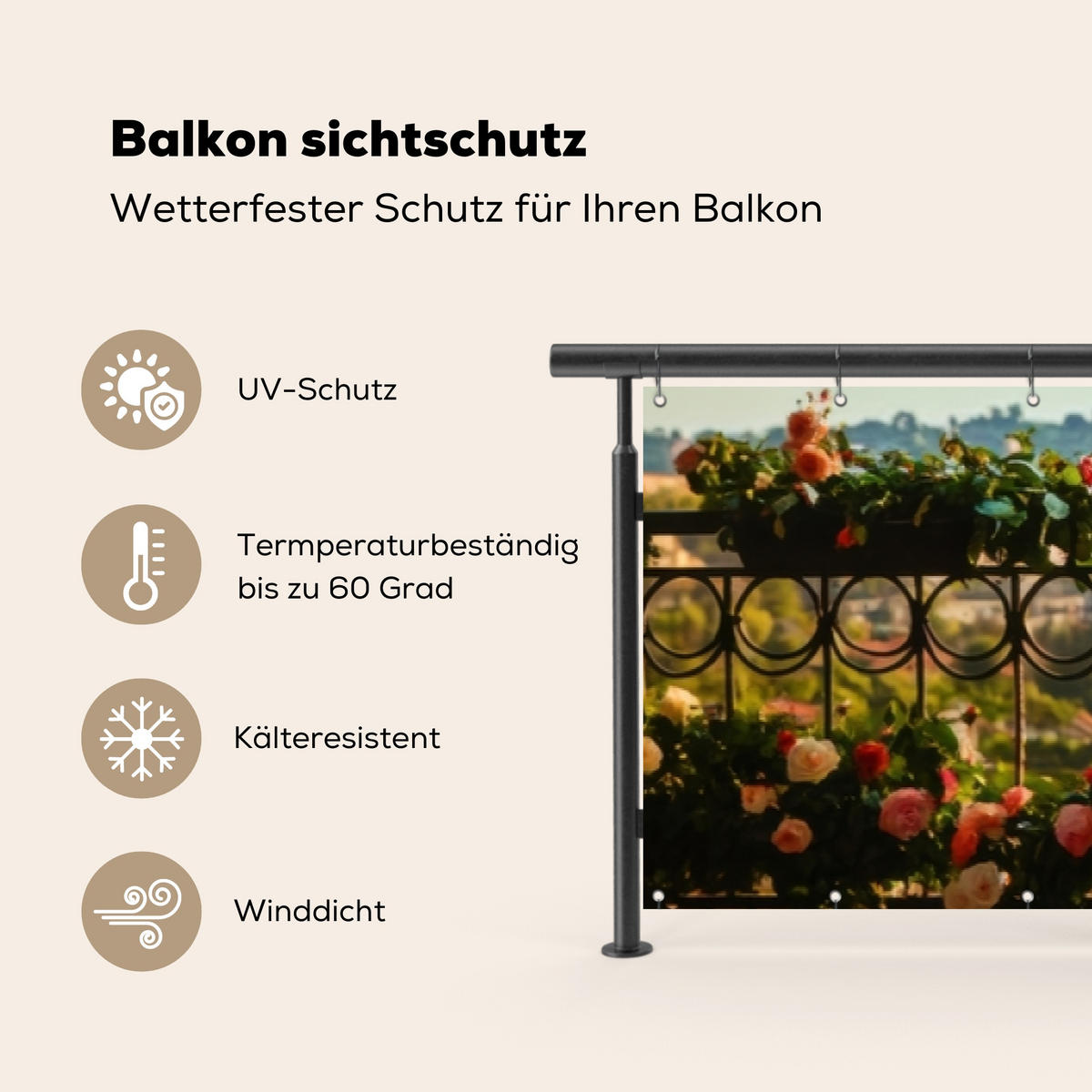 BALKON-SICHTSCHUTZ Blumen - Zaun - Stadtbild - Sommer - Pink, Kunststoff (500/85cm) - MuchoWow