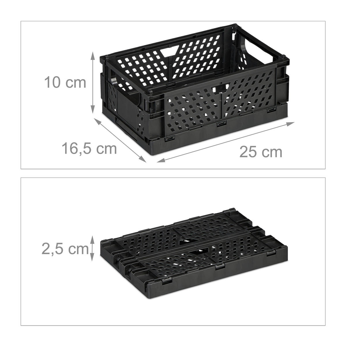 2XKLAPPBOX - Schwarz, Kunststoff (25/10/16.5cm) - Relaxdays