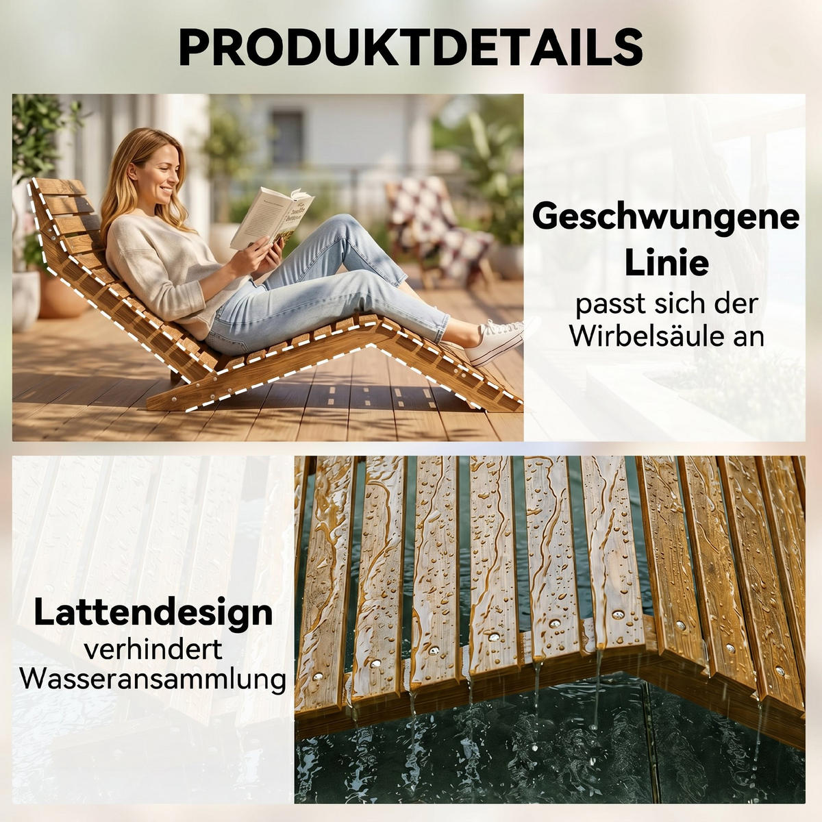 SONNENLIEGE aus Massivholz in Braun, verstellbare Gartenliege für Terrasse und Balkon, 66 x 170 x 77 cm - Teakfarben, Holz (66/77/170cm)