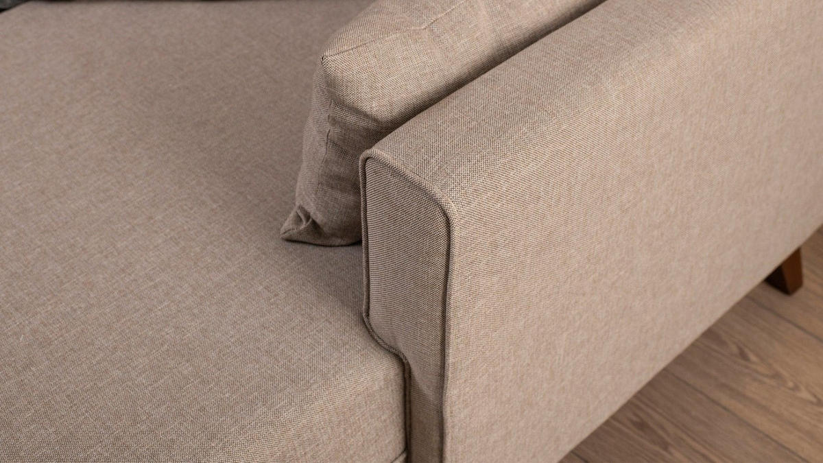 ECKSOFA mit Hocker als Schlaffläche, perfekt für kleine Räume - Walnussfarben/Creme, Holz/Kunststoff (140/205cm) - myHomelando