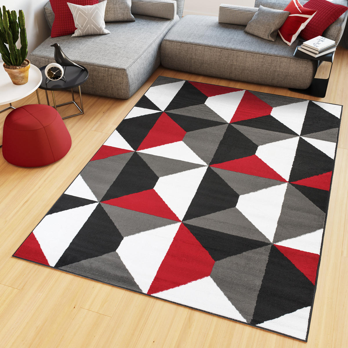 TEPPICH MAYA Rot Vierecke Geometrisch Figuren 130/190 cm - Rot, Textil (130/190cm) - Tapiso