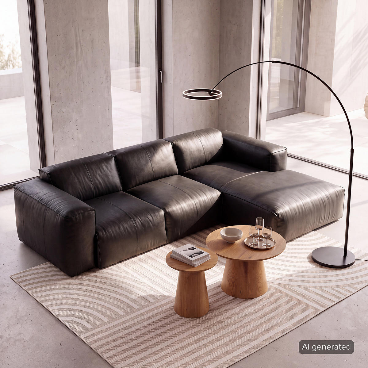 3-SITZER ECKSOFA mit Longchair - Schwarz, Leder/Kunststoff (251/173cm) - home24