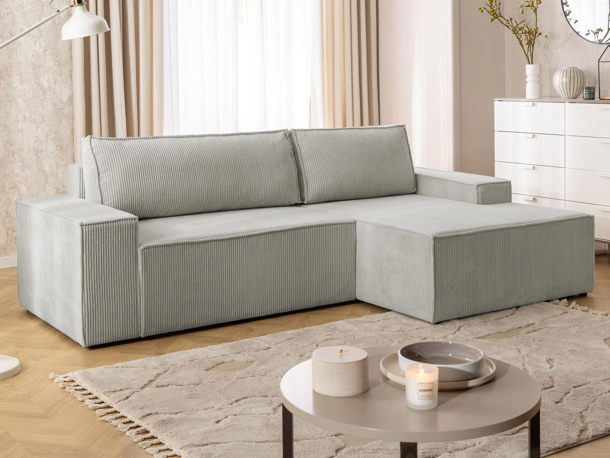 ECKSOFA Rivio mit Schlaffunktion und Bettkasten, Cordstoff Taupe - Taupe/Schwarz, Holz/Kunststoff (262/149cm) - S-Style
