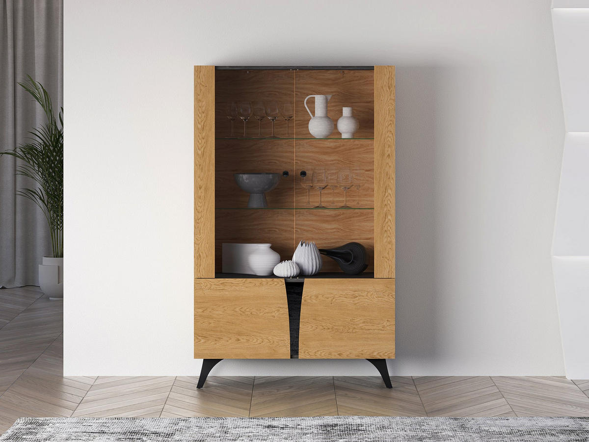 VITRINE – 95 cm – Toscania – Schwarz / Eichefarben - Eichefarben/Schwarz, Holzwerkstoff (95/152/40cm) - hi-markt
