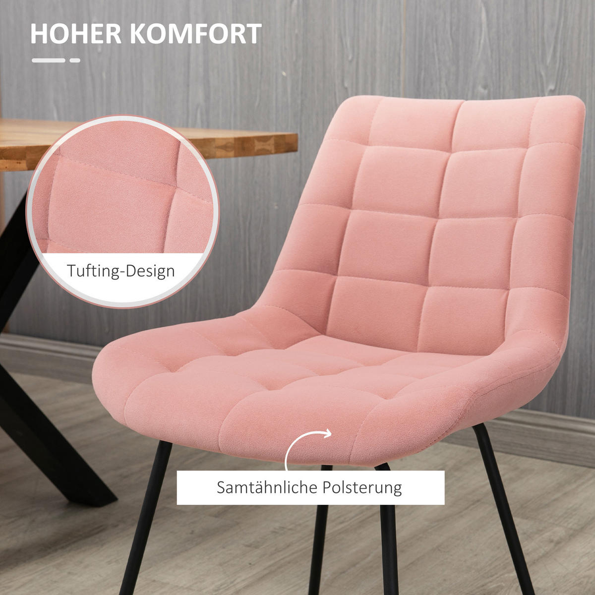 ESSZIMMERSTÜHLE, Samt, Rosa - Rosa, Textil (61/79/50cm) - HOMCOM